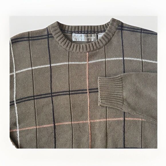 Oscar De La Renta Mens Sweater L Army Green Crewneck Pullover Y2K - Picture 9 of 9